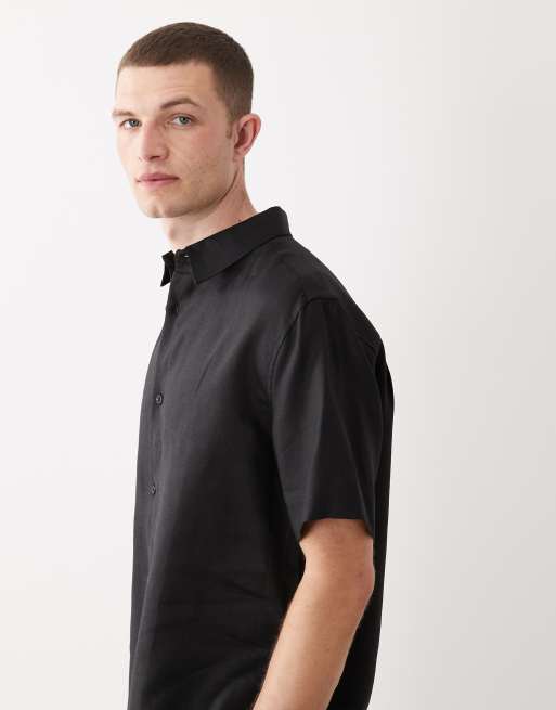 ASOS DESIGN 100% linen relaxed shirt in black (part of a set), 4 of 5