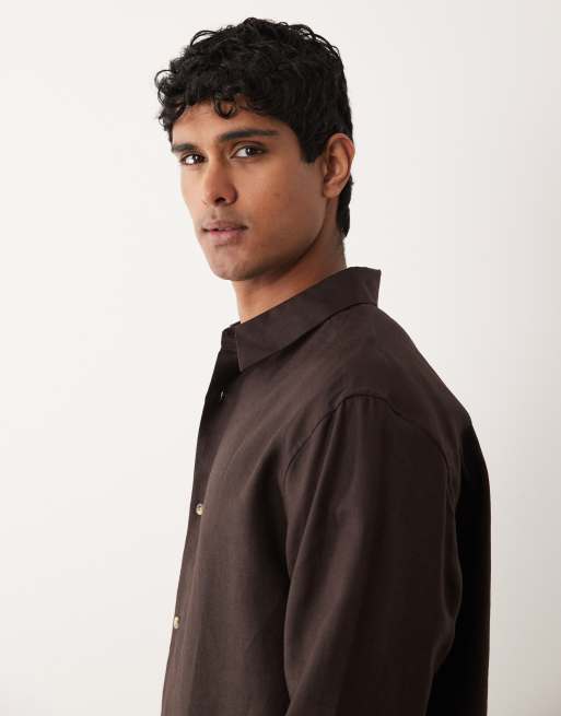 ASOS DESIGN 100% linen relaxed shirt in brown (part of a set), 3 of 5