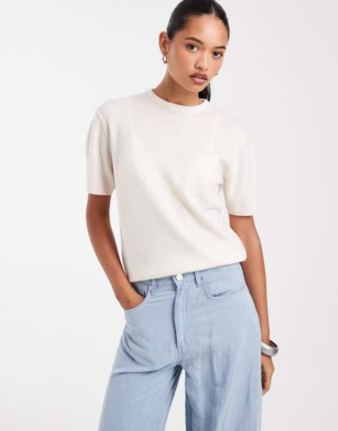 ASOS DESIGN 100% merino wool T-shirt in cream - view 1