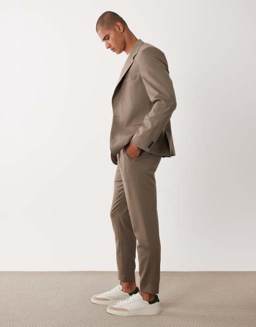 ASOS DESIGN 100% summer wool tapered suit trousers in brown, 3 of 5