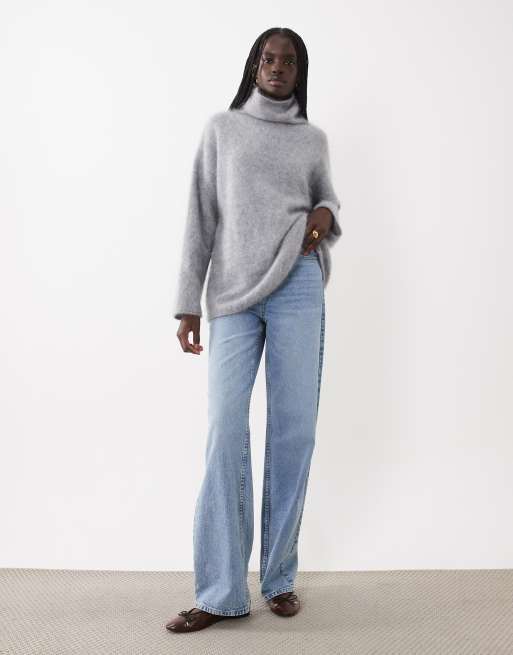 ASOS DESIGN 100% ull tröja med ståkrage i mellangrå, 3 av 4