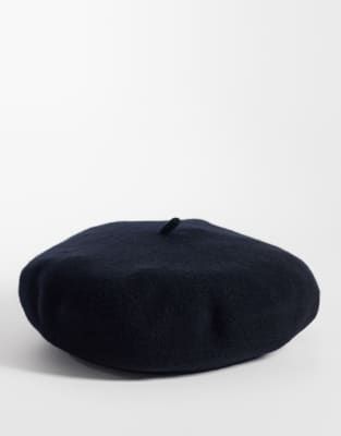 Asos Design 100% Wool Beret In Black