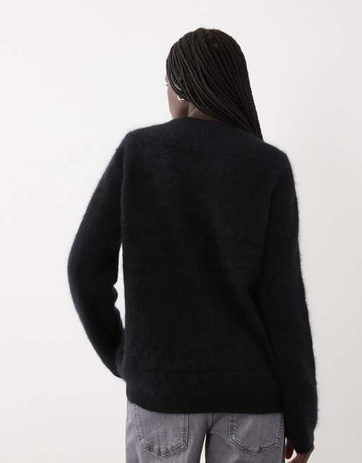 ASOS DESIGN 100% wool crew neck relaxed brushed jumper in black, 2 of 4