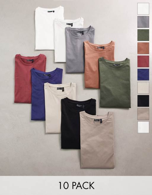 ASOS DESIGN – 10er-Pack T-Shirts in verschiedenen Farben mit Rundhalsausschnitt