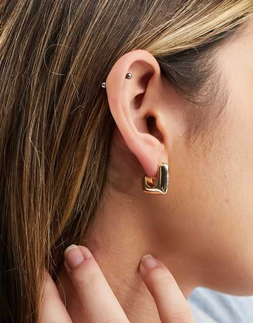 ASOS DESIGN 10mm hoop earrings with chubby square design in gold tone ...