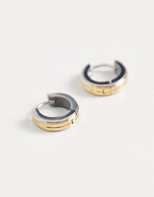 ASOS DESIGN 10mm waterproof stainless steel mini hoop earrings in shiny silver and gold tone