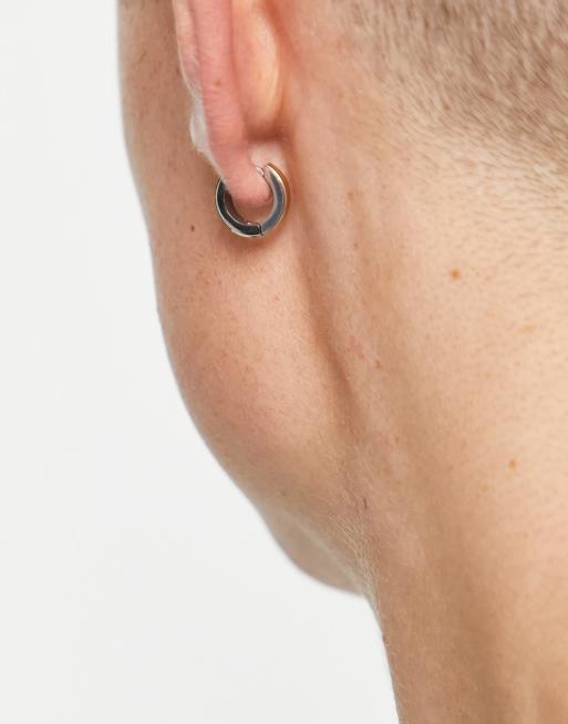 ASOS DESIGN 10mm waterproof stainless steel mini hoop earrings in shiny silver and gold tone