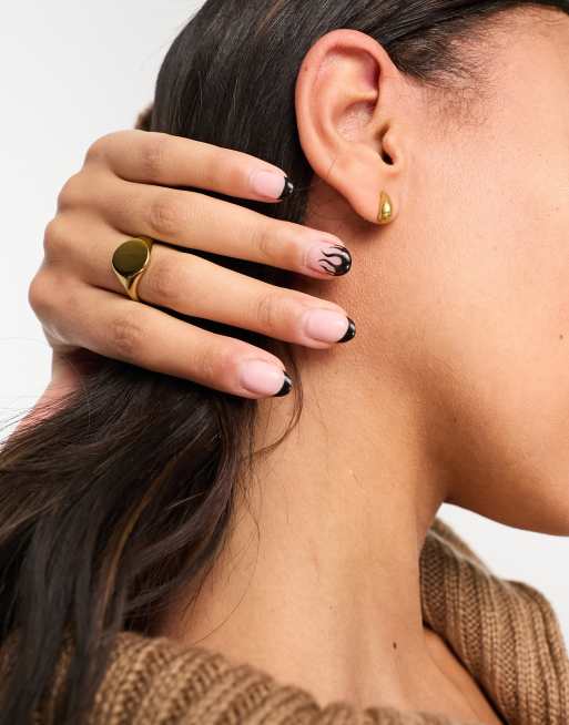 ASOS DESIGN 10mm waterproof stainless steel stud earrings with tear drop design in gold tone, 3 of 4