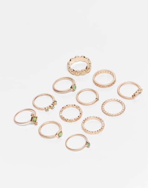 ASOS DESIGN 12-pack rings in worn gold tone - view 1