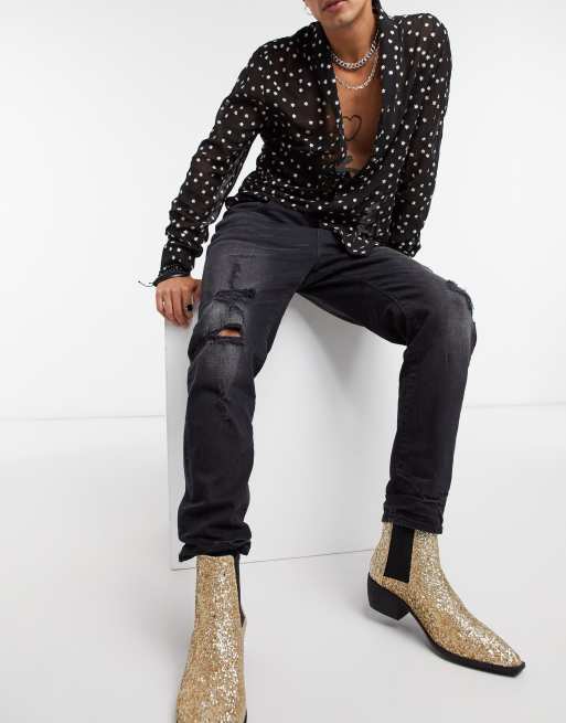 ASOS DESIGN 12.5oz tapered carrot fit jeans in vintage washed black