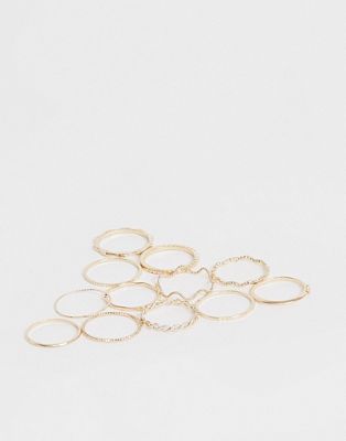ASOS DESIGN – 12er-Pack goldene Ringe mit verdrehtem und eingraviertem Design