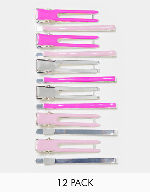 ASOS DESIGN – 12er-Pack Haarnadeln und Make-up-Clips in Rosa und Silber