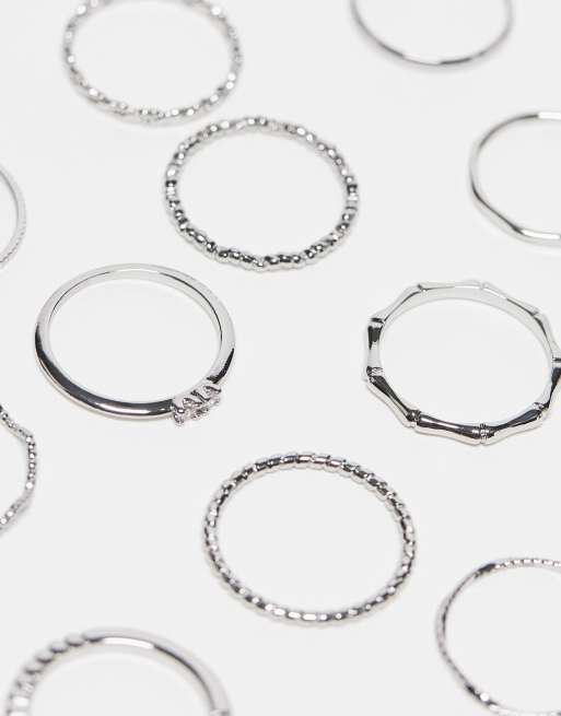 ASOS DESIGN – 12er-Pack silberne Ringe mit verdrehtem und eingraviertem Design im, 3 von 4