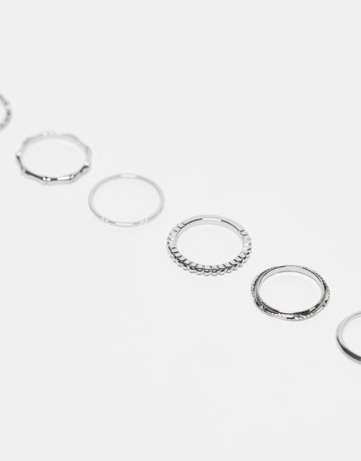 ASOS DESIGN – 12er-Pack silberne Ringe mit verdrehtem und eingraviertem Design im, 4 von 4