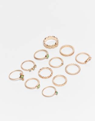 ASOS DESIGN - 12er-Set goldfarbene Ringe