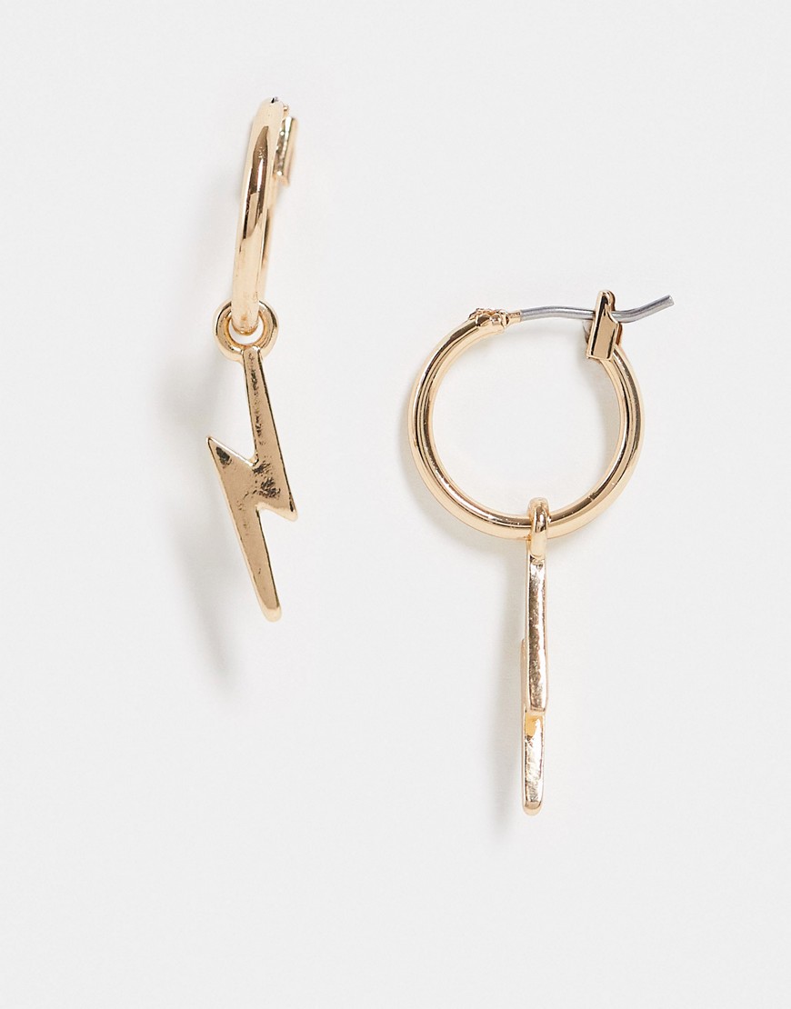 ASOS DESIGN 12mm hoop earring with lightning bolt charms in gold tone