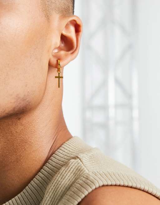 Gold cross online hoop earrings