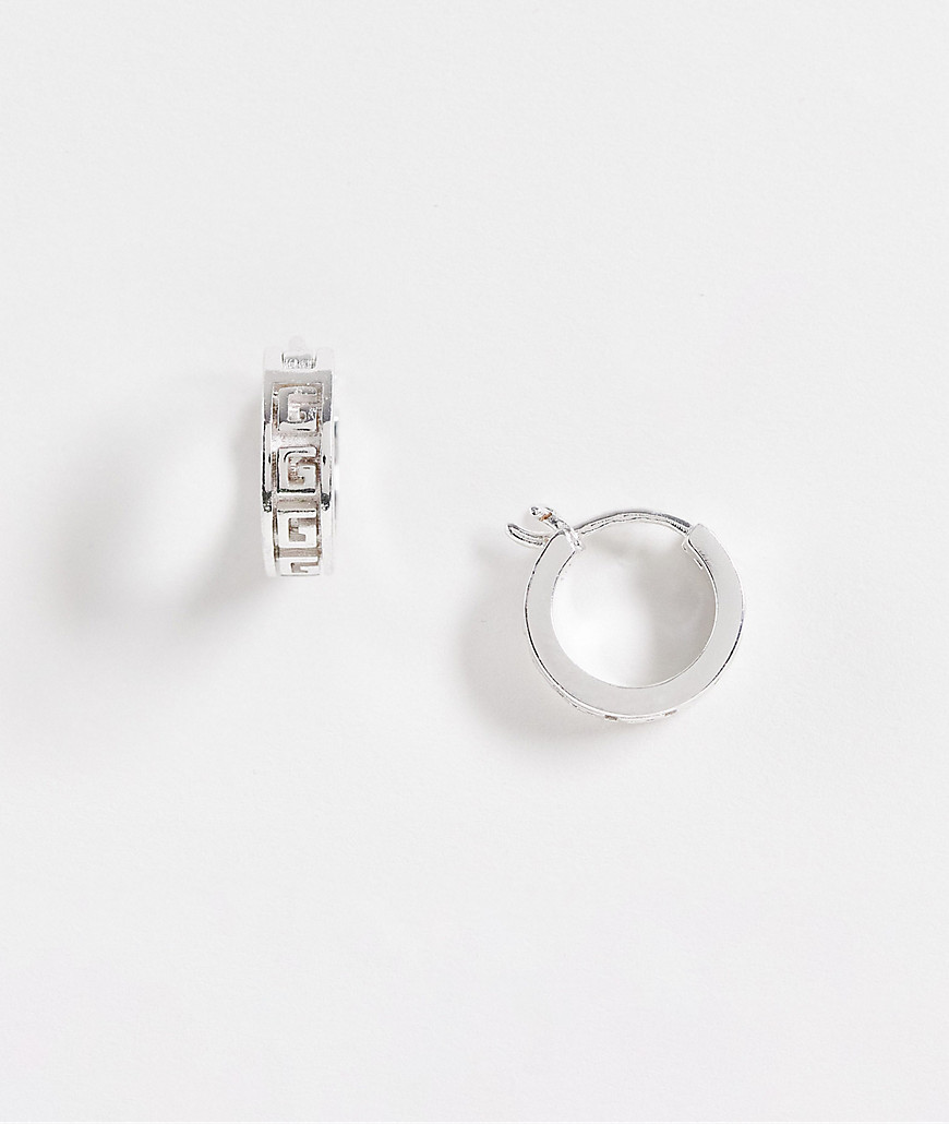 ASOS DESIGN 12mm hoop earrings with greek wave design in silver tone