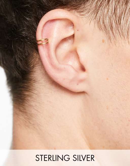 ASOS DESIGN - 14 karat forgyldt ørecuff i sterlingsølv med dobbelt design