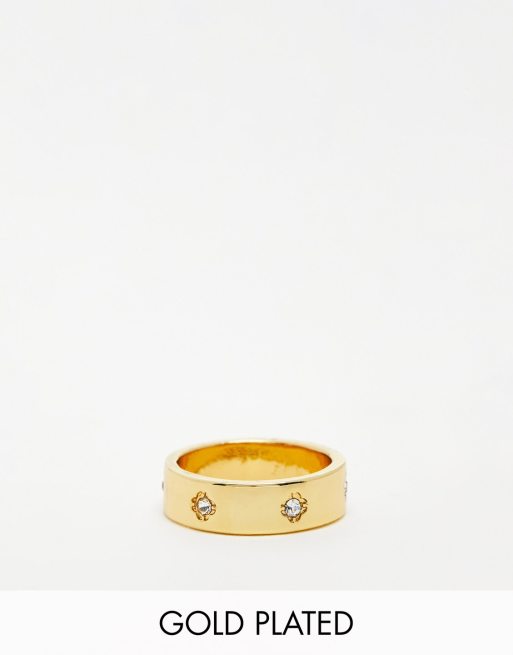 ASOS DESIGN - 14 karat guldbelagt ring med krystaldesign