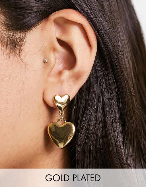 ASOS DESIGN - 14 karat guldbelagte hængeøreringe med puffet hjertedesign