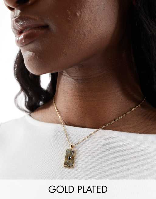 ASOS DESIGN – 14-karätig vergoldete Halskette mit eckigem Anhänger in Goldoptik