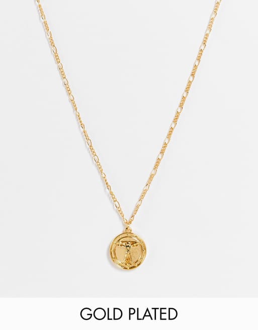 ASOS DESIGN – 14-karätig vergoldete Halskette mit Vitruvian-Anhänger 