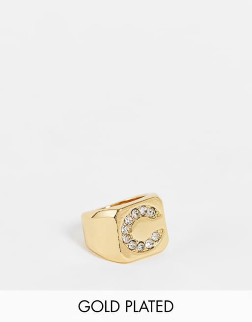 ASOS DESIGN – 14-karätig vergoldeter Ring mit „C“-Initialendesign