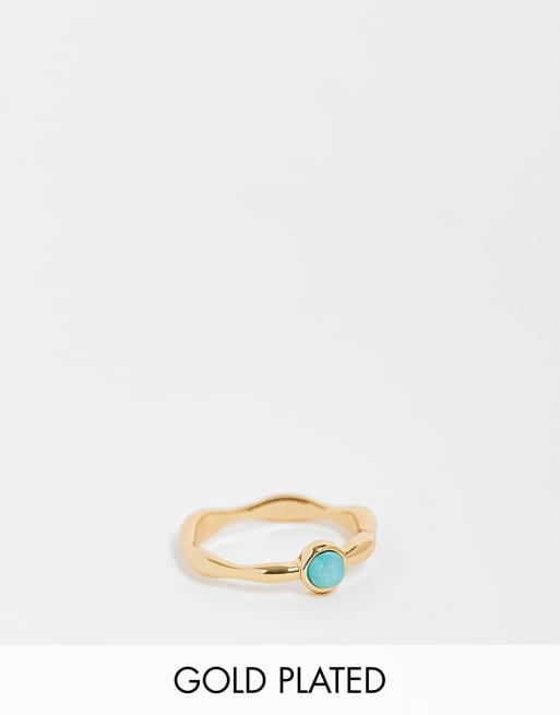 ASOS DESIGN – 14-karätig vergoldeter Ring mit Geburtsstein in Aquamarinoptik