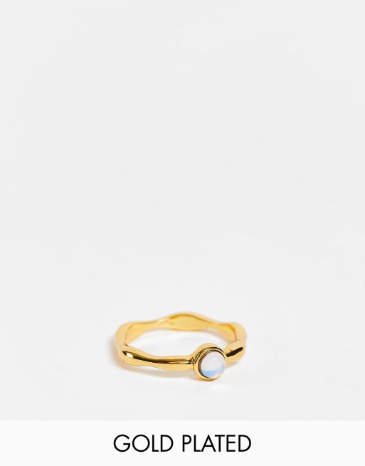 ASOS DESIGN – 14-karätig vergoldeter Ring mit Geburtsstein in Mondsteinoptik