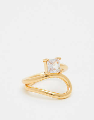 ASOS DESIGN - 14-karätig vergoldeter Wickel-Ring mit Zirkonia und Geschenketui-Goldfarben