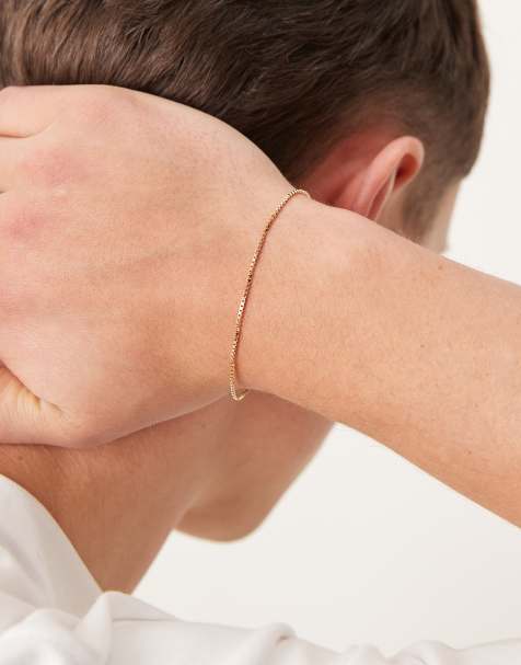 ASOS DESIGN - 14 karats guldbelagt armbånd i sterlingsølv med firkantet kædedesign - view 1