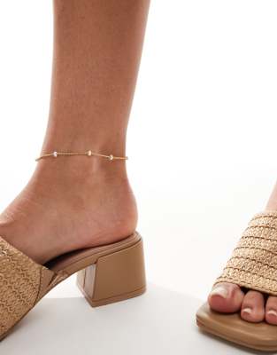 ASOS DESIGN ASOS DESIGN 14k gold plate anklet with faux pearl chippings in gold tone