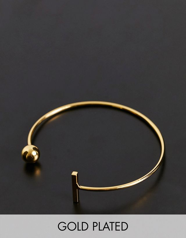 ASOS DESIGN 14k gold plate cuff bracelet with ball and bar design