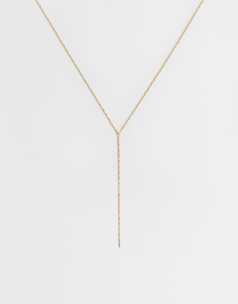 ASOS DESIGN 14k gold plate lariat fine chain necklace - view 1