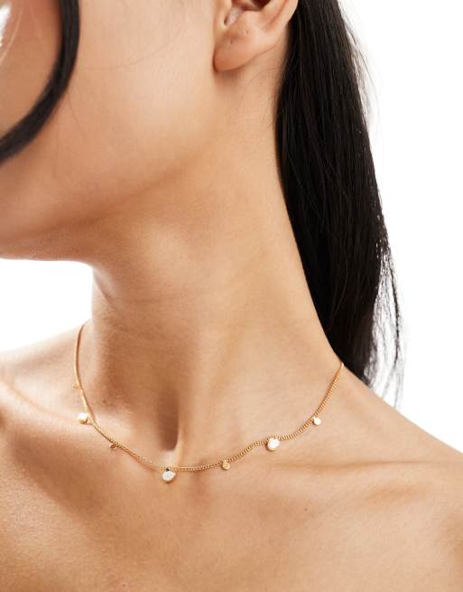 ASOS DESIGN 14k gold plate necklace with faux pearl disc design