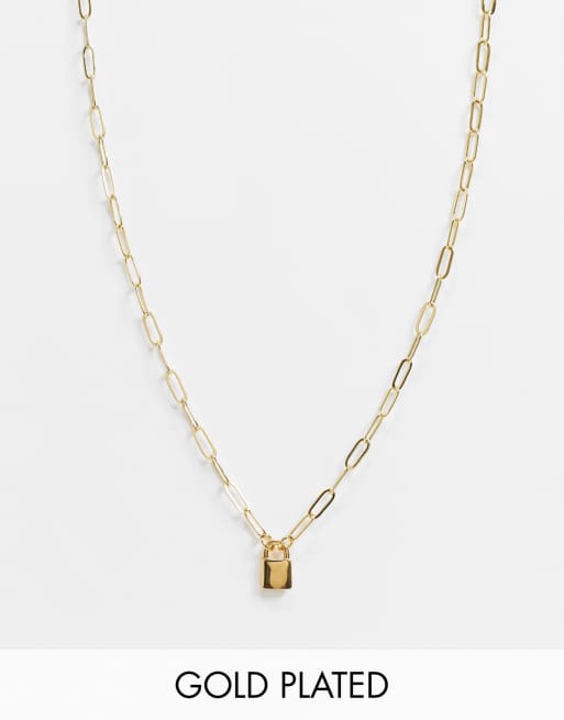 ASOS DESIGN 14k gold plate necklace with mini padlock | ASOS