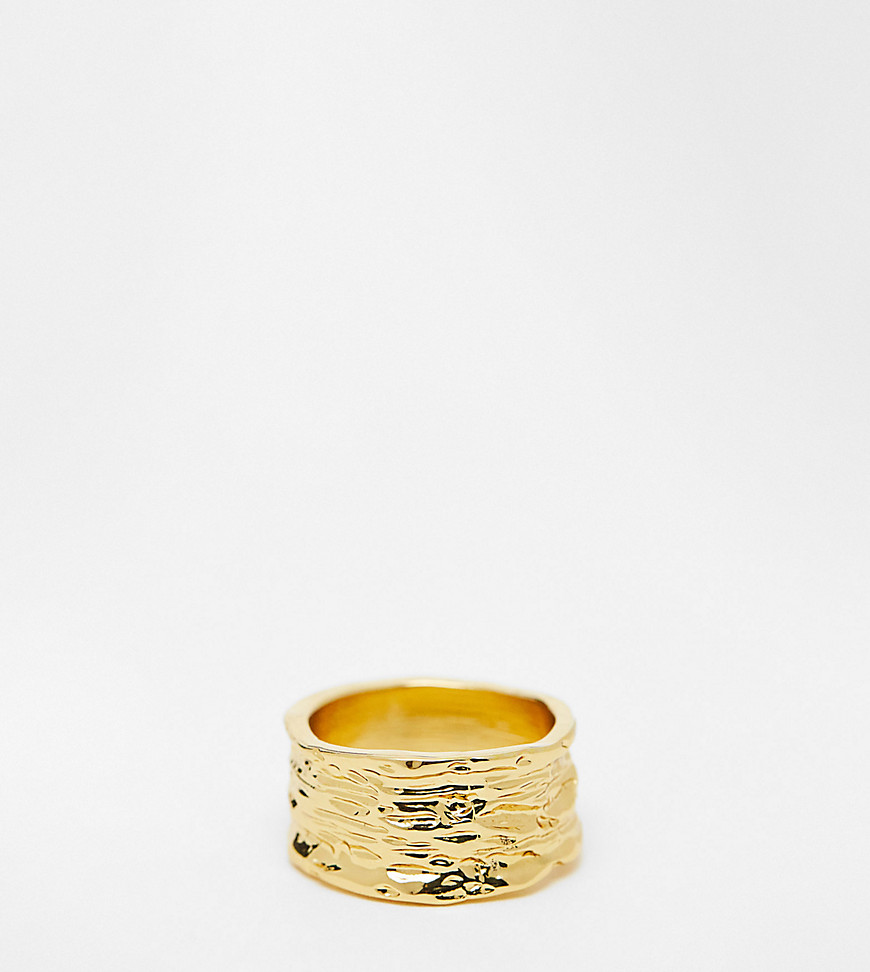 ASOS DESIGN 14k gold plate ring with hammered design in gold tone