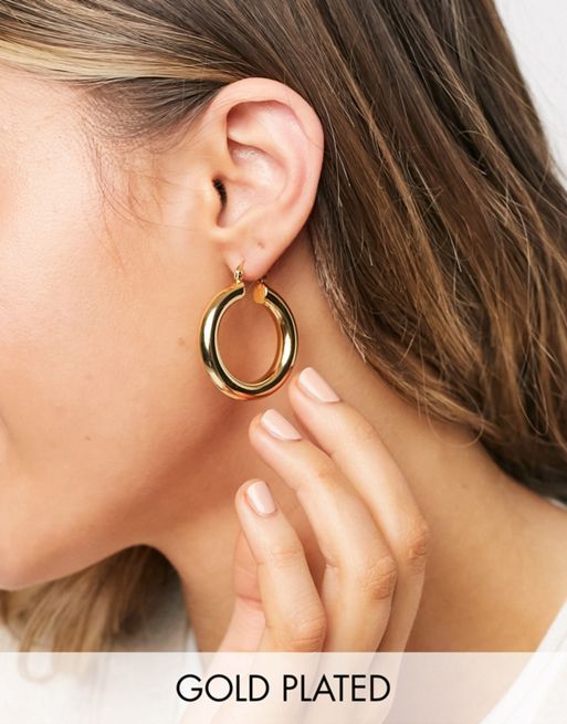 ASOS DESIGN 14k gold plate tube hoop earrings in 35mm tube design