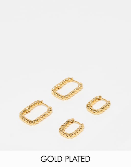 ASOS DESIGN 14k gold plated 2-pack hinge hoops with oval twist design 