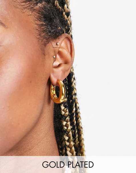 ASOS DESIGN 14k gold plated 20mm hinge hoop earrings - view 1