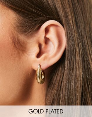 ASOS DESIGN 14k gold plated 20mm hoop earrings with ridge design