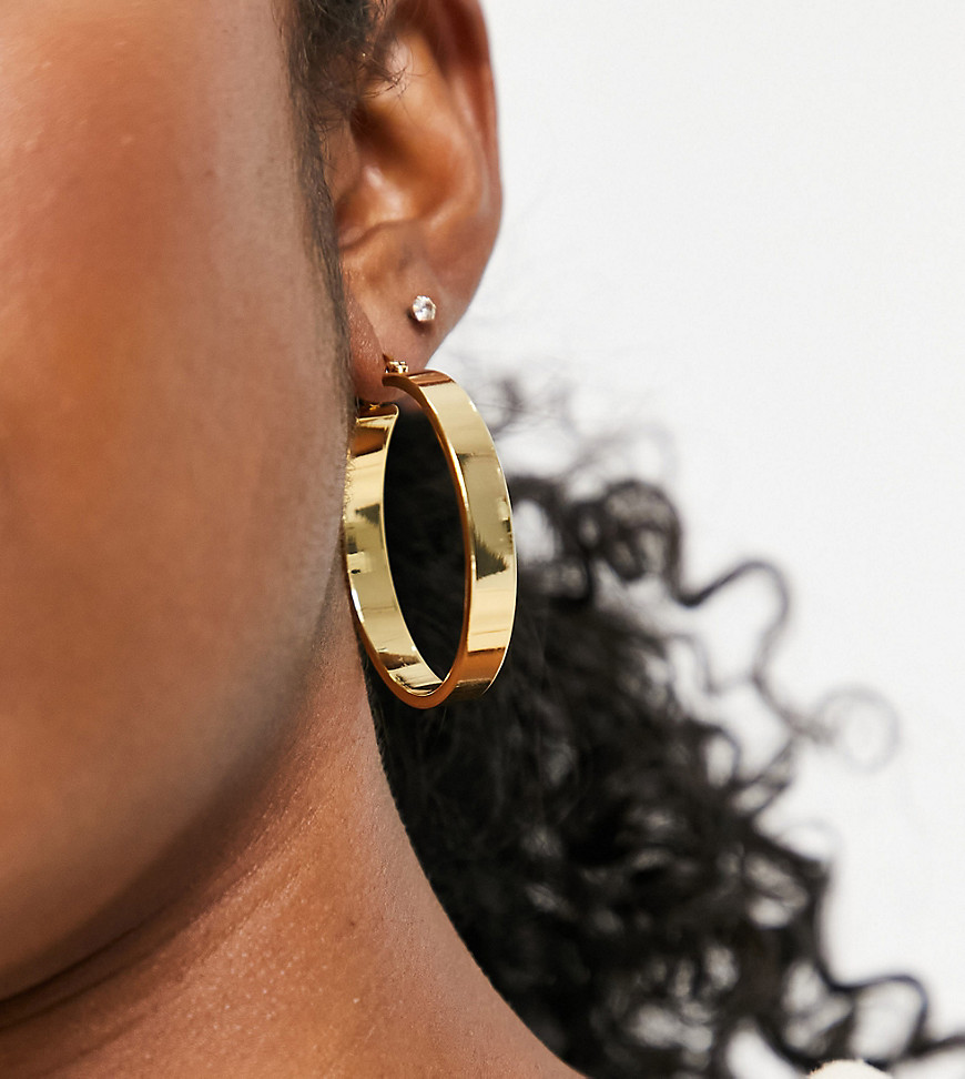 ASOS DESIGN 14k gold plated 35mm hoop earrings in flat design