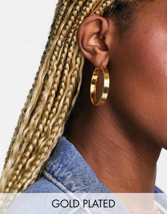 ASOS DESIGN 14k gold plated 35mm hoop earrings in flat design