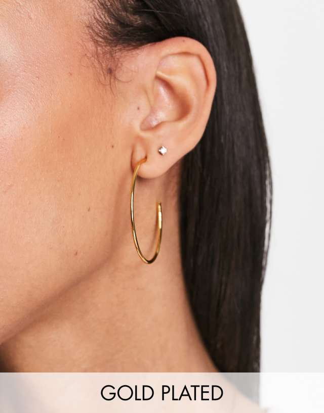 ASOS DESIGN 14k gold plated 35mm hoop earrings in skinny minimal design in gold tone