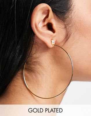 ASOS DESIGN 14k gold plated 75mm hoop earrings with crystal stud in gold tone