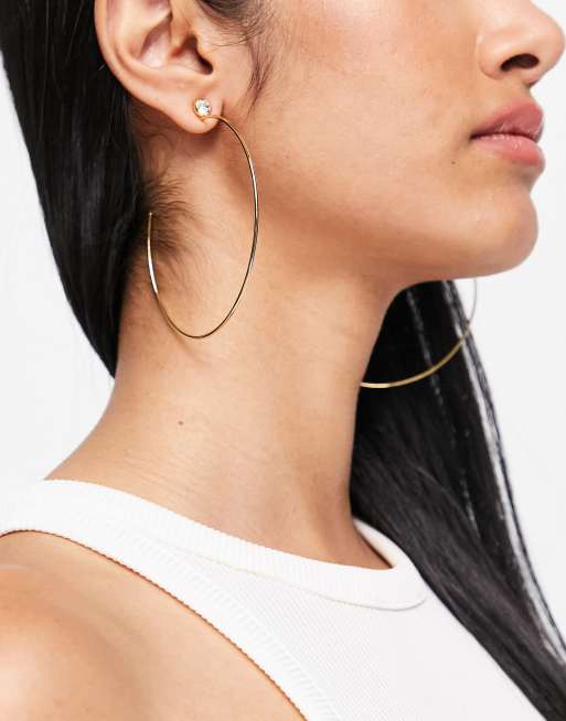 SVNX Chunky Half Hoop Earrings with Crystal Details in Gold - ASOS Outlet