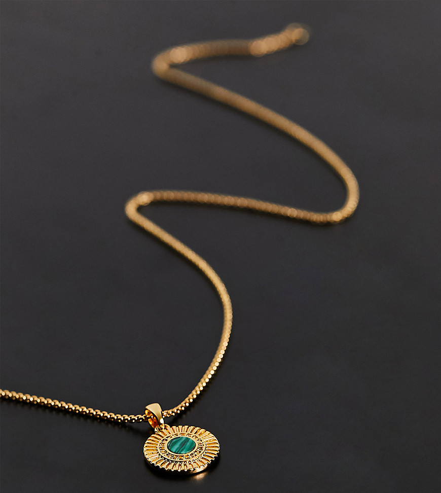 Asos Design 14k Gold Plated Adjustable Necklace With Malachite Look Coin Pendant