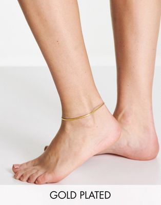 ASOS DESIGN 14k gold plated anklet in snake chain