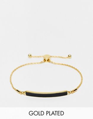 ASOS DESIGN 14k gold plated bracelet with black enamel bar detail
